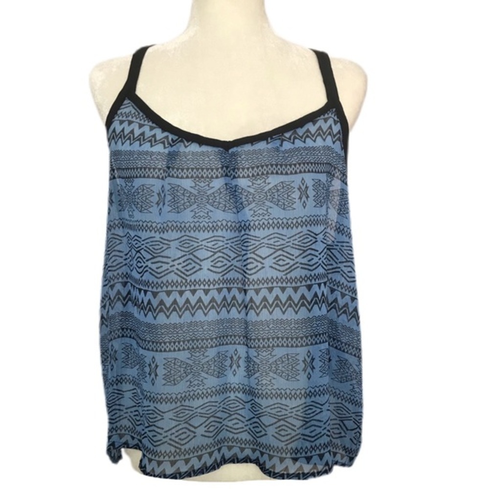 Blue & Black Aztec Pattern Racerback Babydoll Tank - Picture 2 of 7